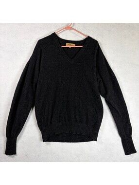 Vintage Paul Stuart Men's V-Neck Black 100% Cashmere Sweater XL Made in Scotland